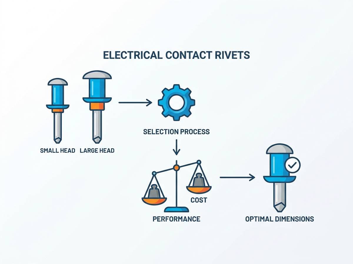 Electrical contact rivets showing various head dimensions and shapes